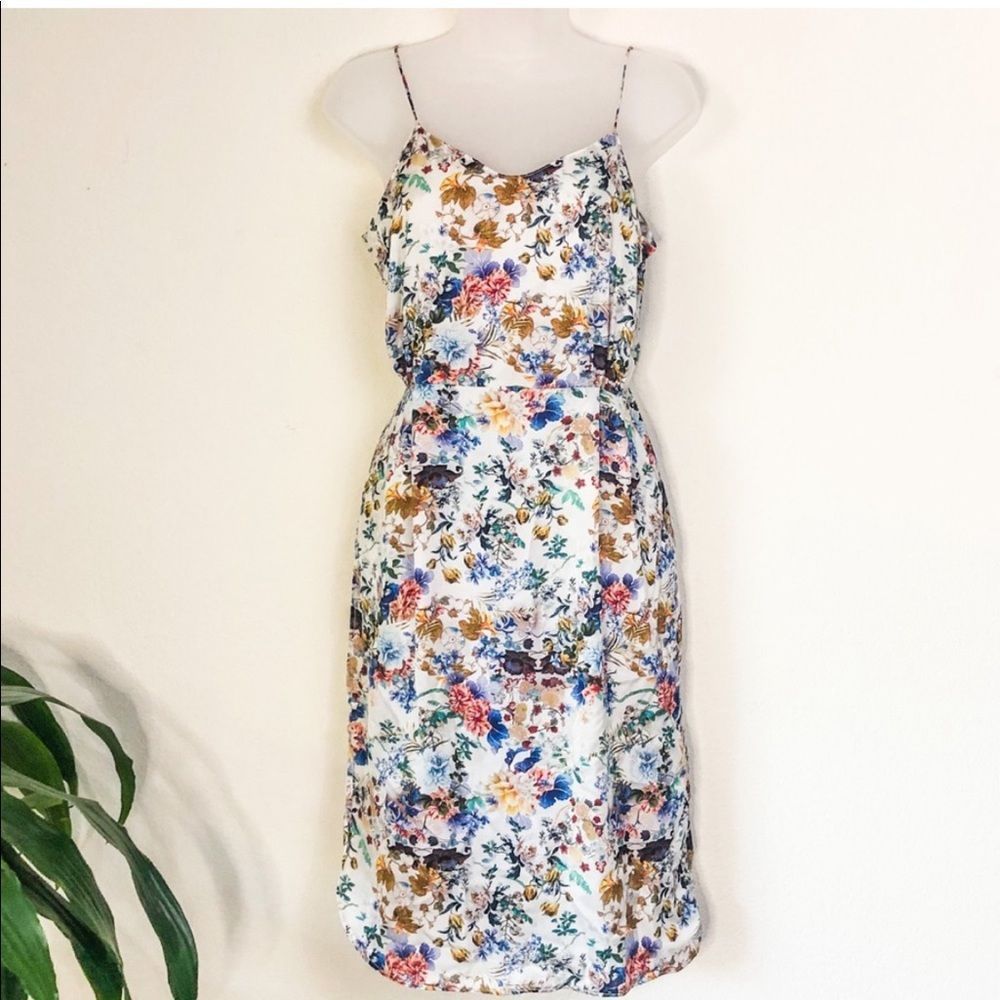 Zara Basic White & Multicolor Floral Satin Spaghe… - image 1